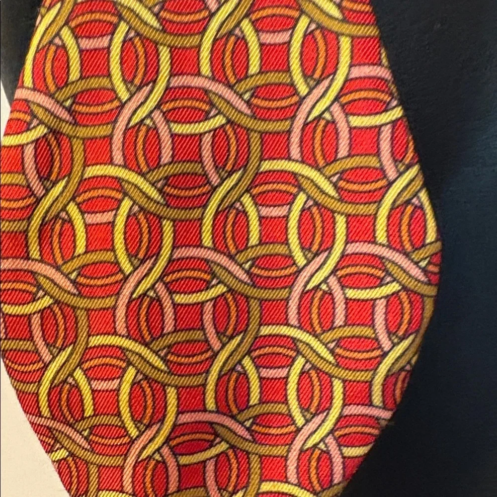 Carrot & Gibbs Handmade Pure Silk Red With Geometric Pattern Adjustable Bow Tie
